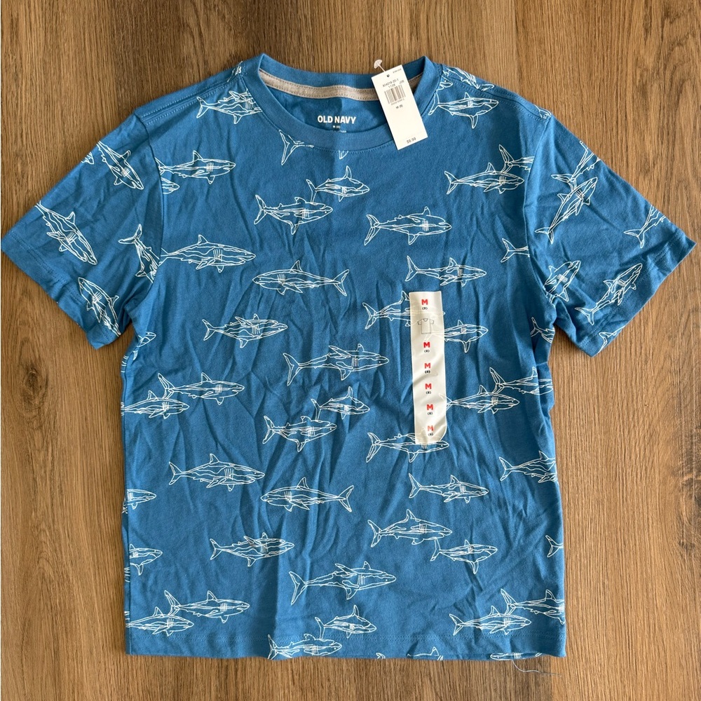 Boys NWT Old Navy Teal Shark Graphic Tee Size Medium 8
